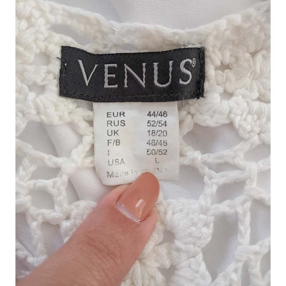 Venus White Crochet Lace V Neck Tunic Cover Up Top Shirt L - Picture 5 of 9